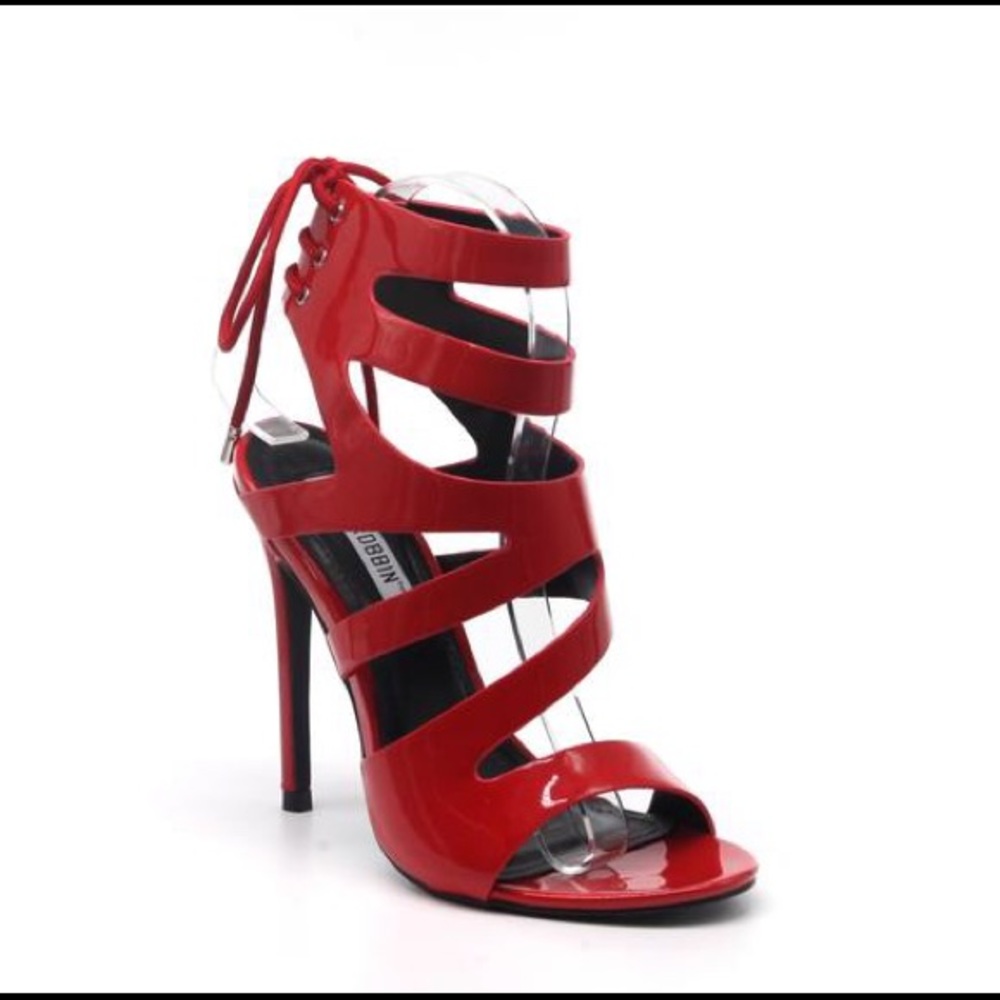 Red Cut Out Back Tie Up Heels